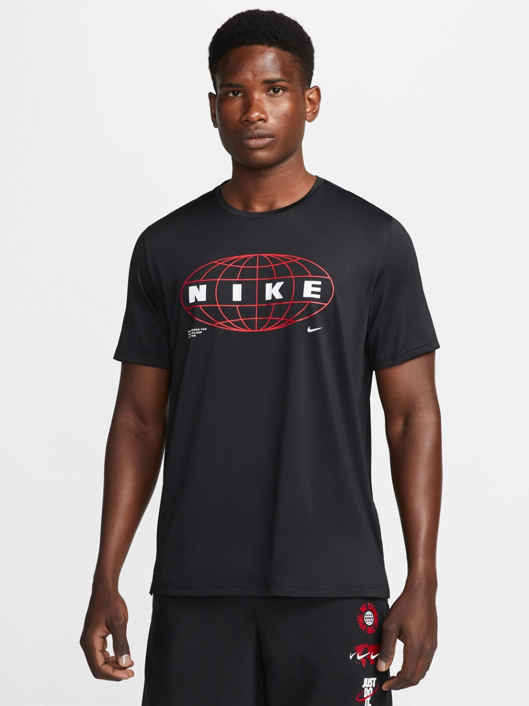 

Nike Men Black Brand Logo Printed Dri-FIT Training T-shirt