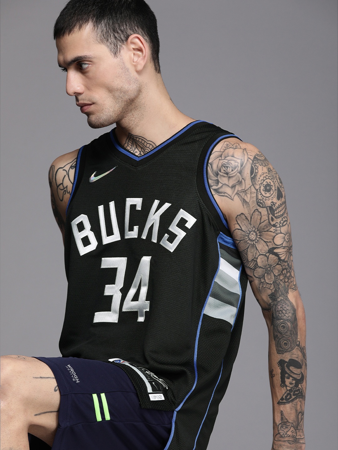

Nike Men Black Self Design SEL MNK Dri-Fit MVP Giannis Basketball Tank Jersey Tshirt