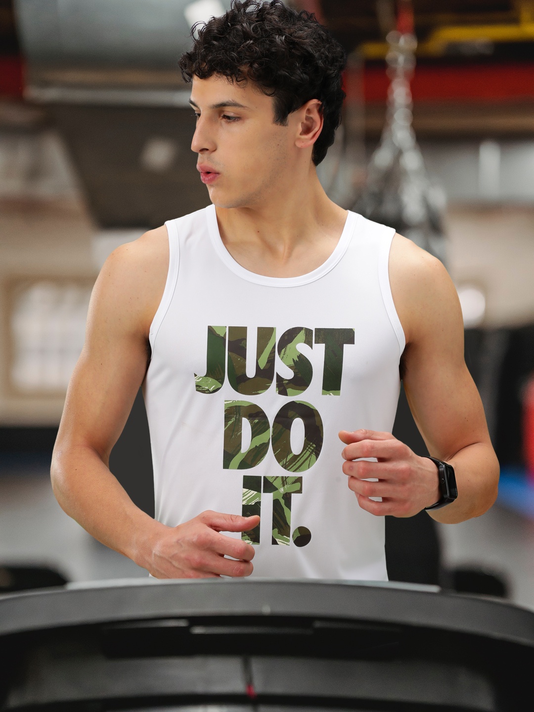

Nike Men White Typography Printed Dri-FIT Sleeveless Training T-shirt