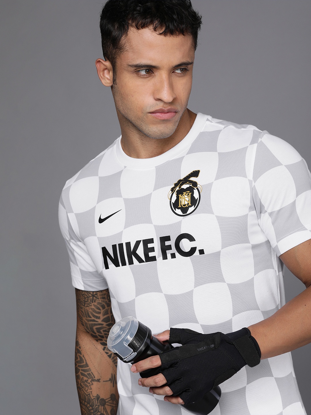 

Nike Men White Brand Logo Printed DF FC TEE 1 Dri-FIT Football T-shirt