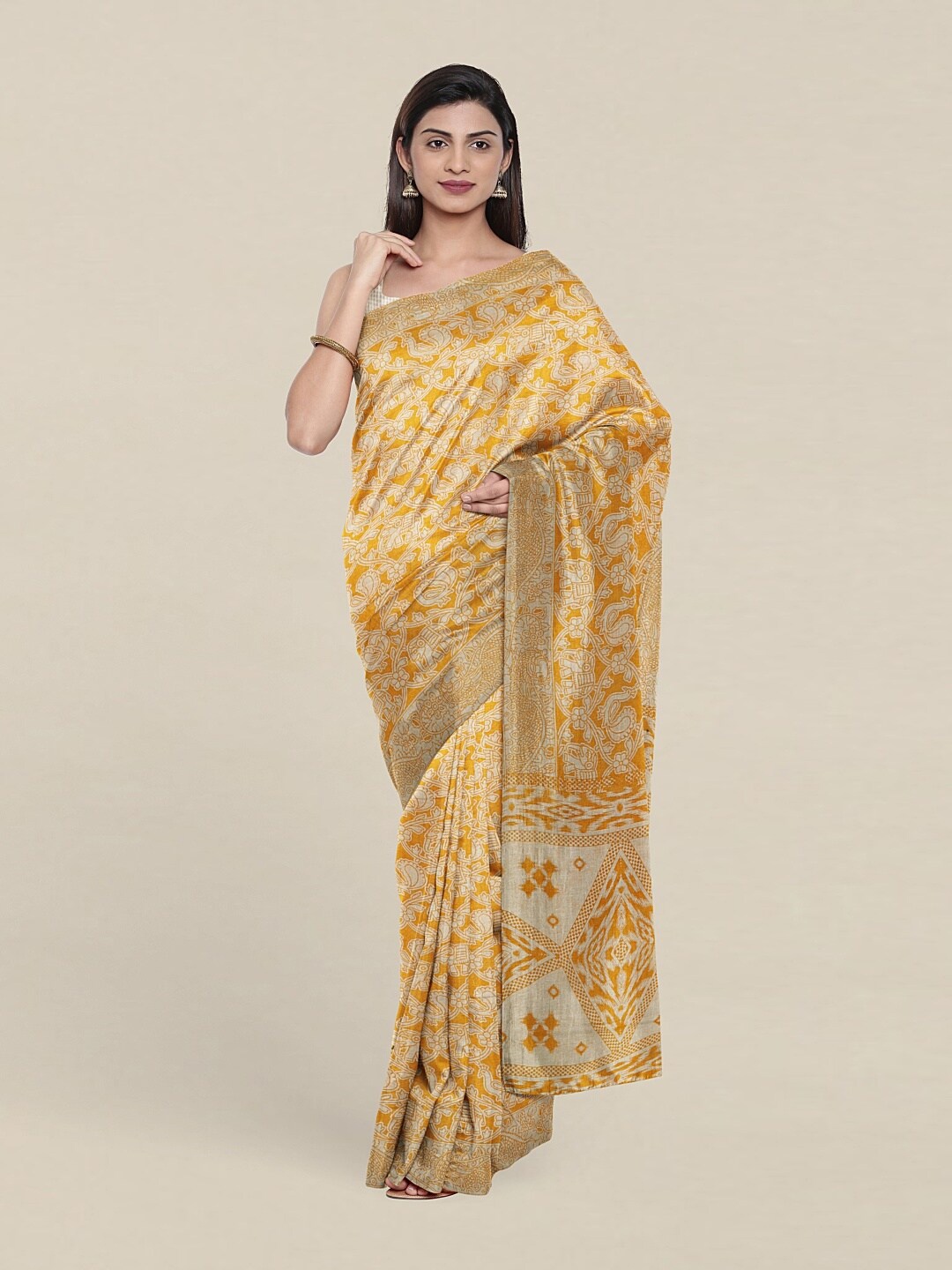 

Pothys Yellow & Cream-Coloured Ethnic Motifs Pure Cotton Saree