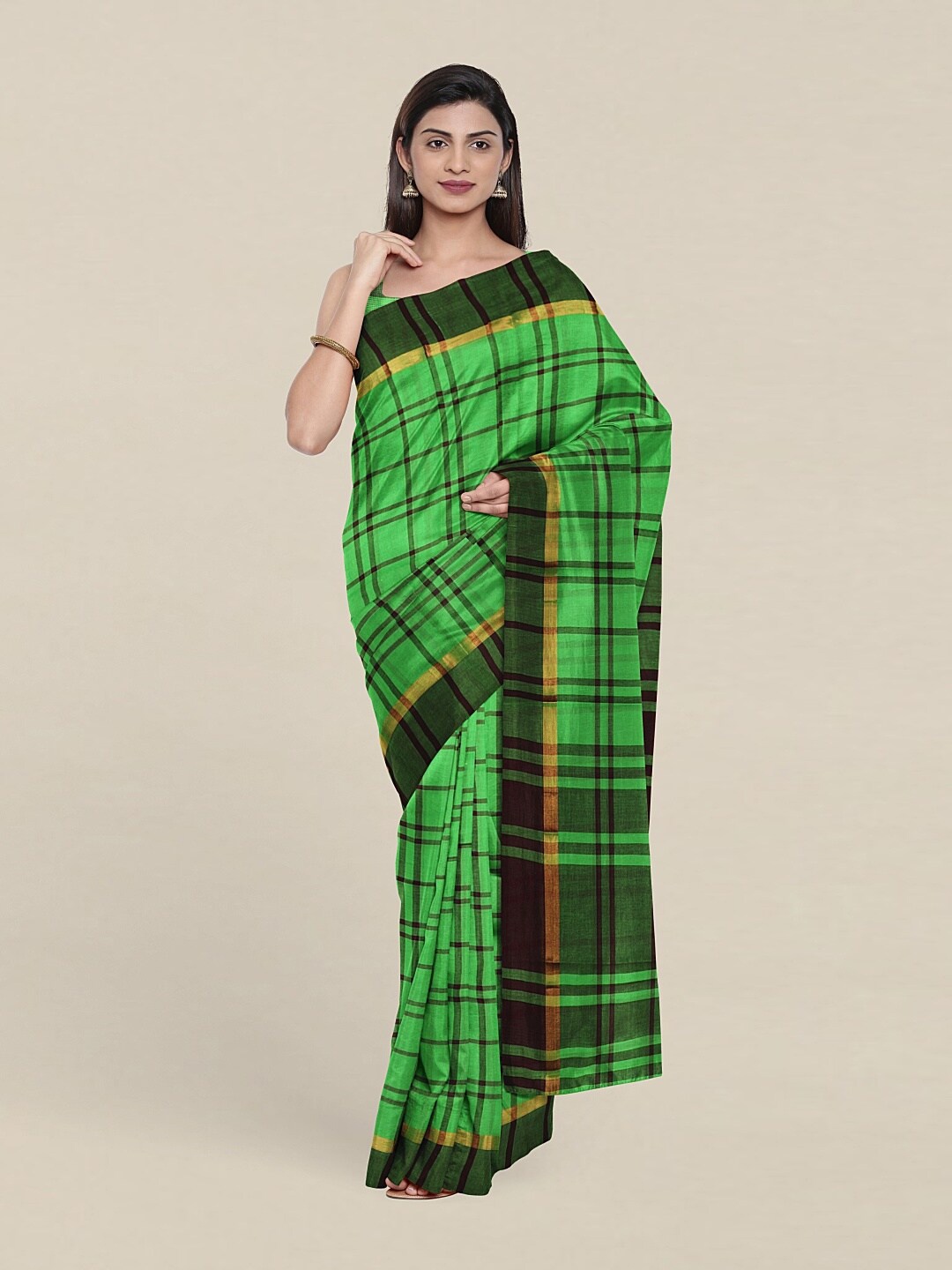 

Pothys Green & Purple Checked Pure Cotton Saree