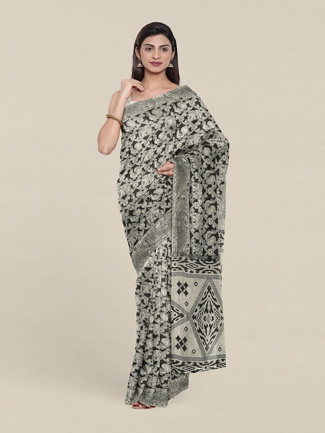 

Pothys Black & Off White Ethnic Motifs Pure Cotton Saree