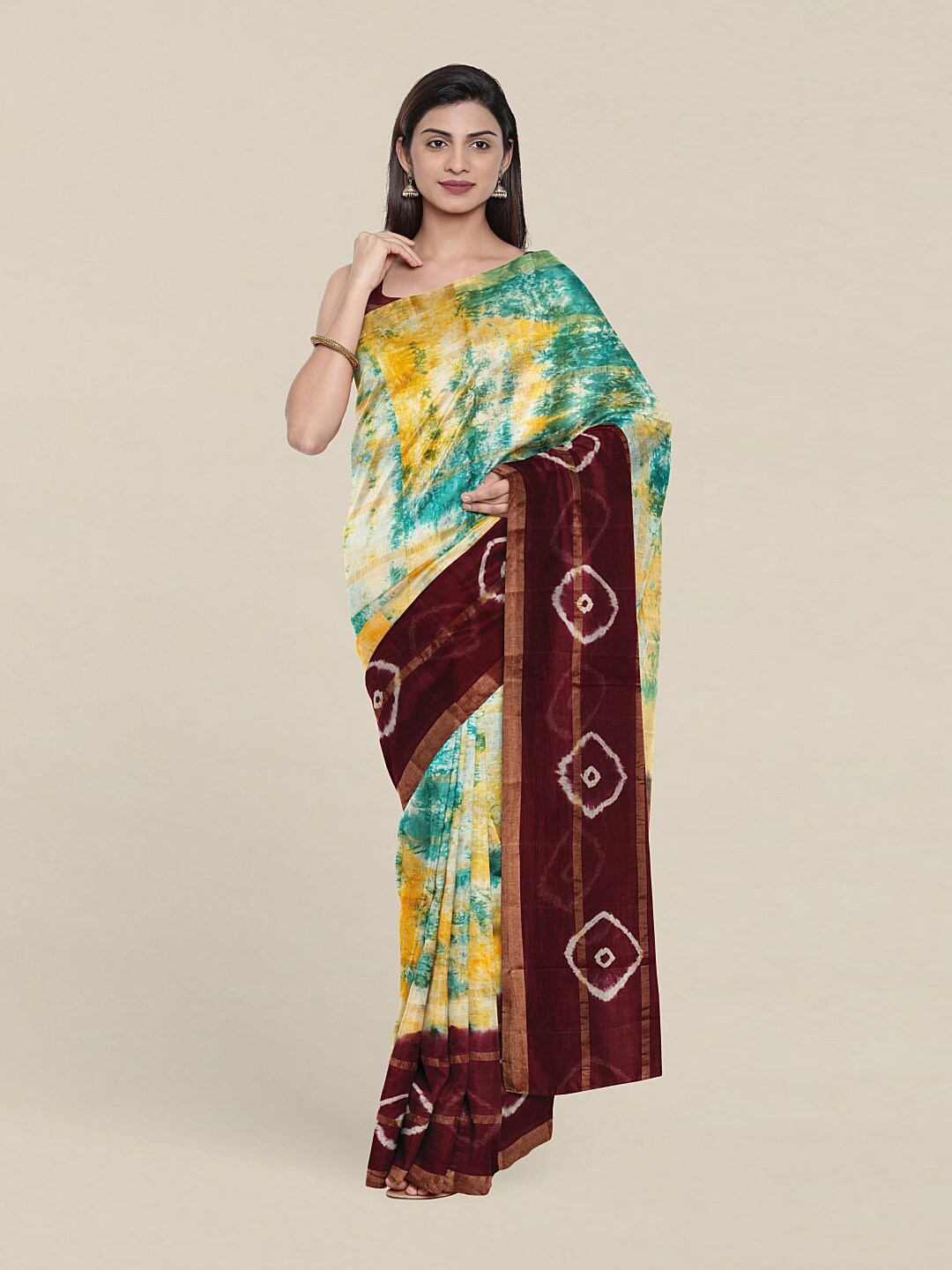 

Pothys Coffee Brown & Blue Pure Cotton Saree