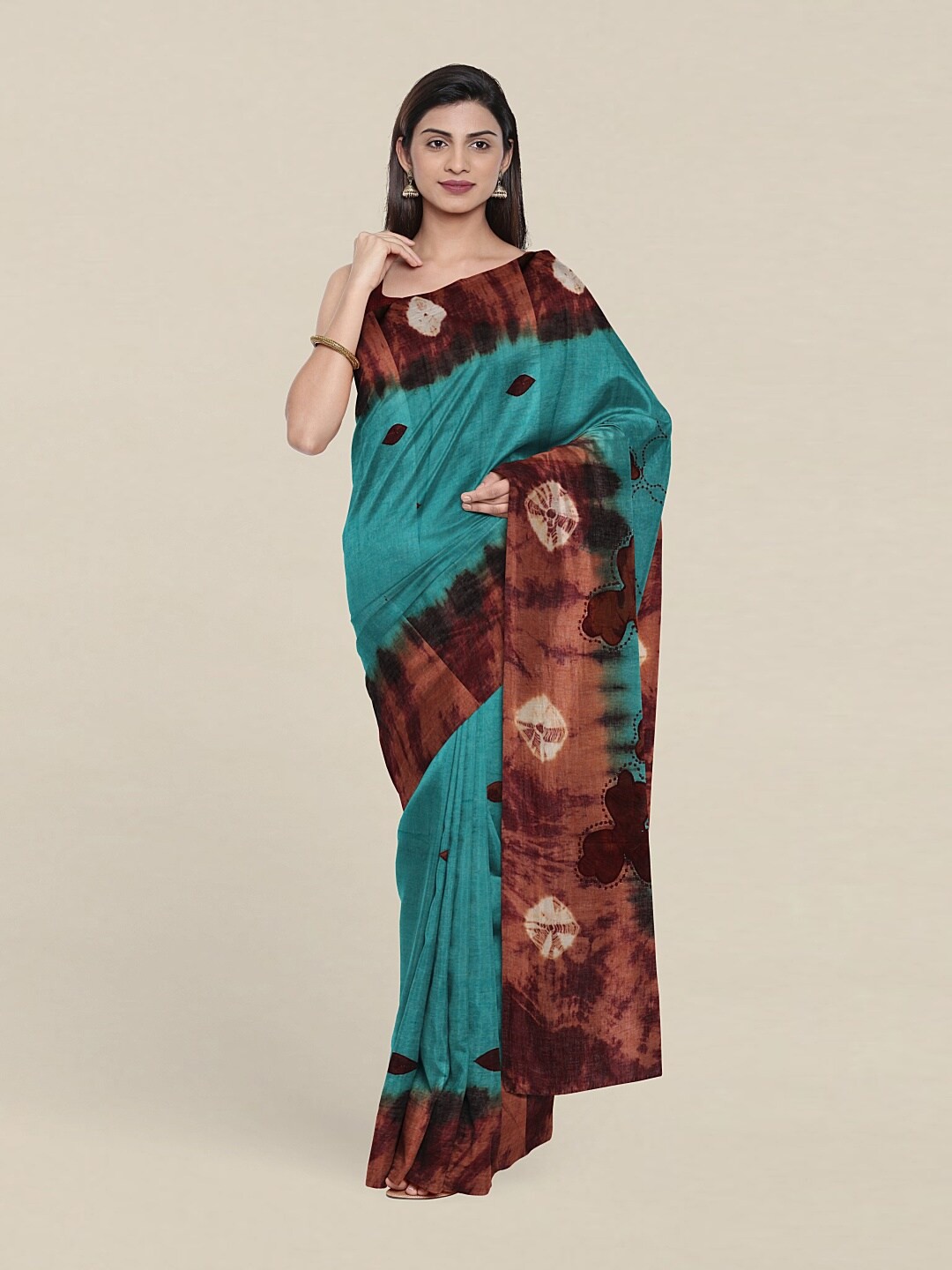 

Pothys Blue & Copper-Toned Floral Embroidered Pure Cotton Saree