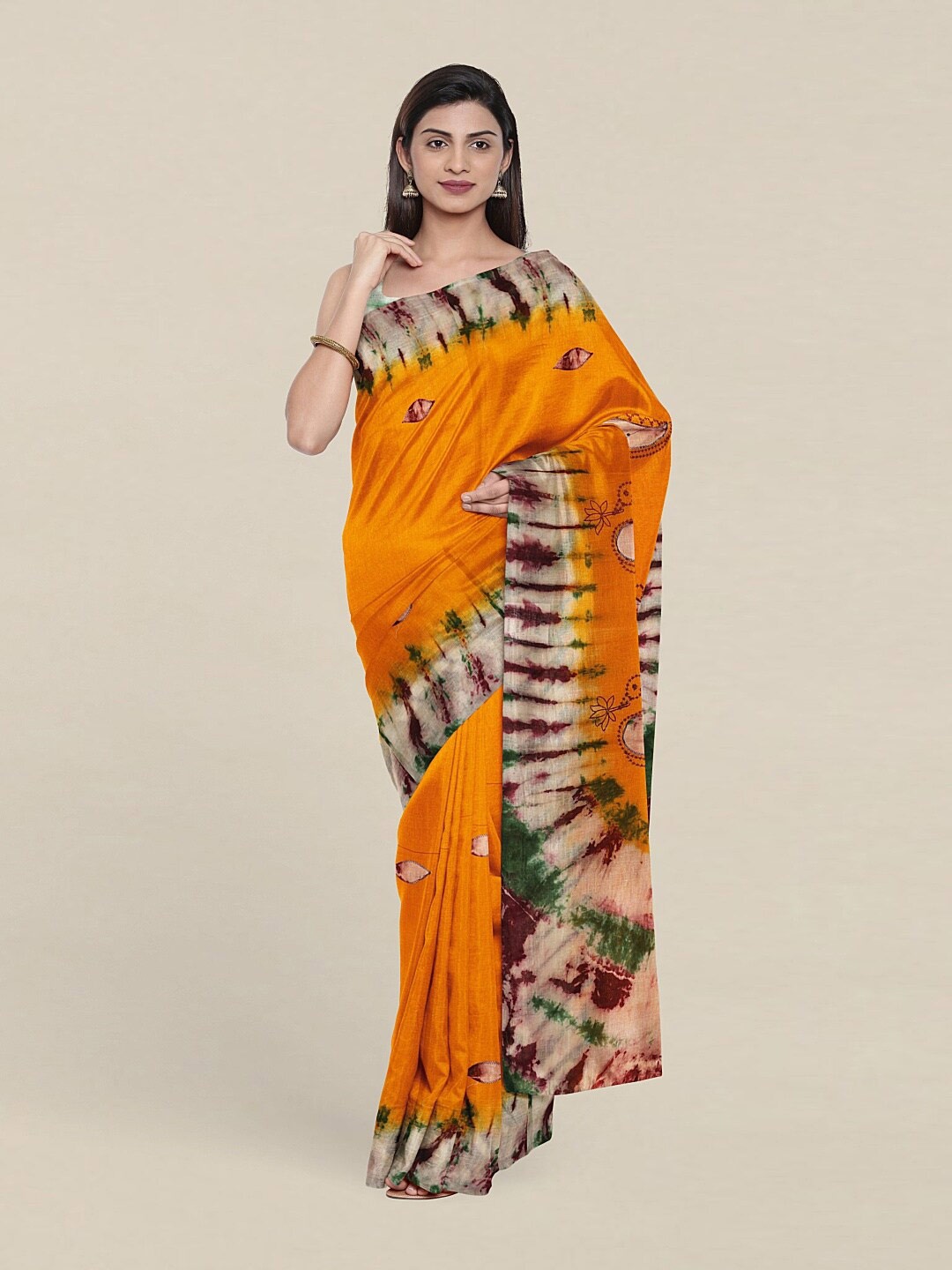 

Pothys Yellow & Green Zardozi Pure Cotton Saree
