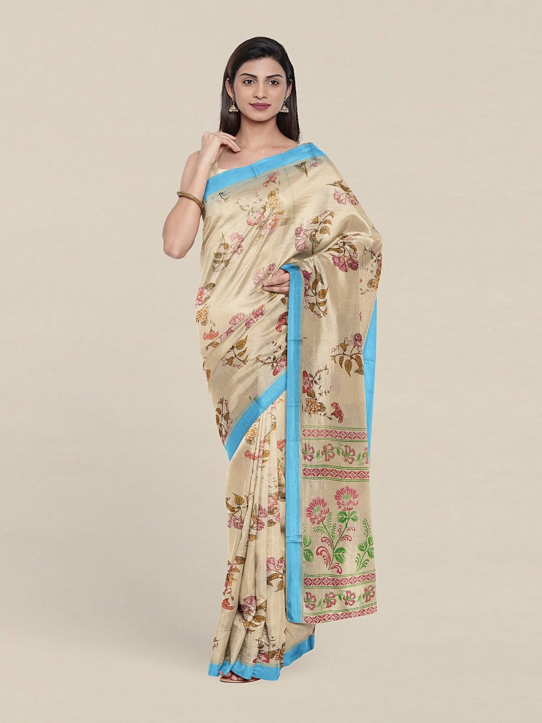 

Pothys Cream-Coloured & Red Floral Pure Cotton Saree