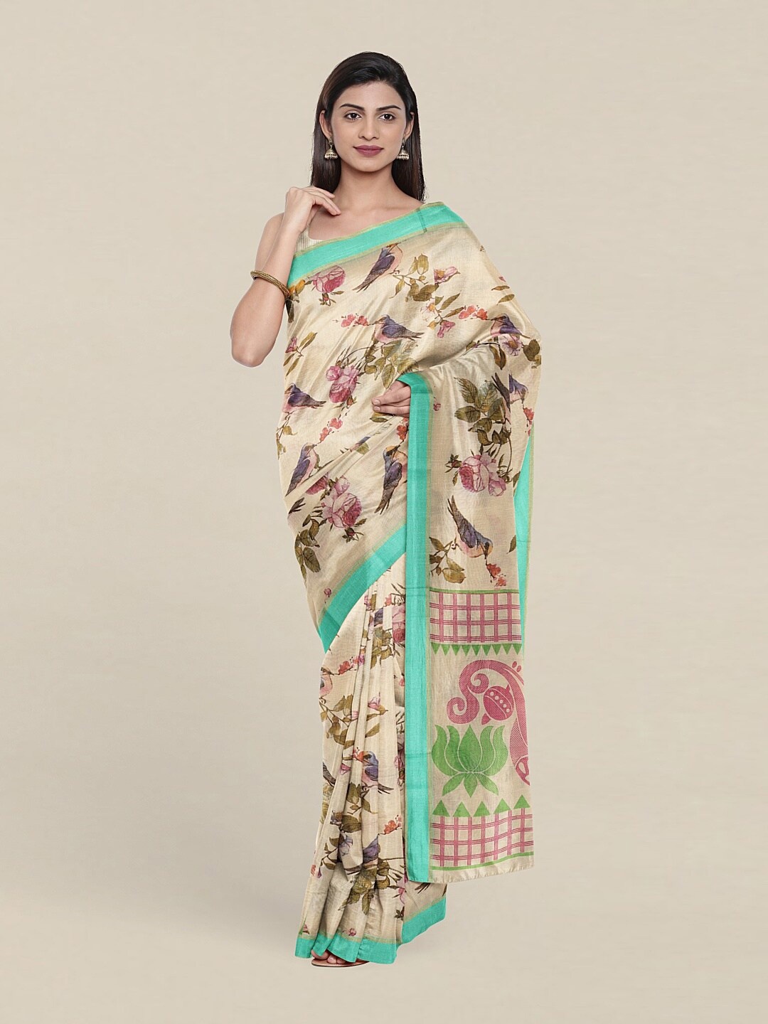 

Pothys Cream-Coloured & Red Floral Pure Cotton Saree