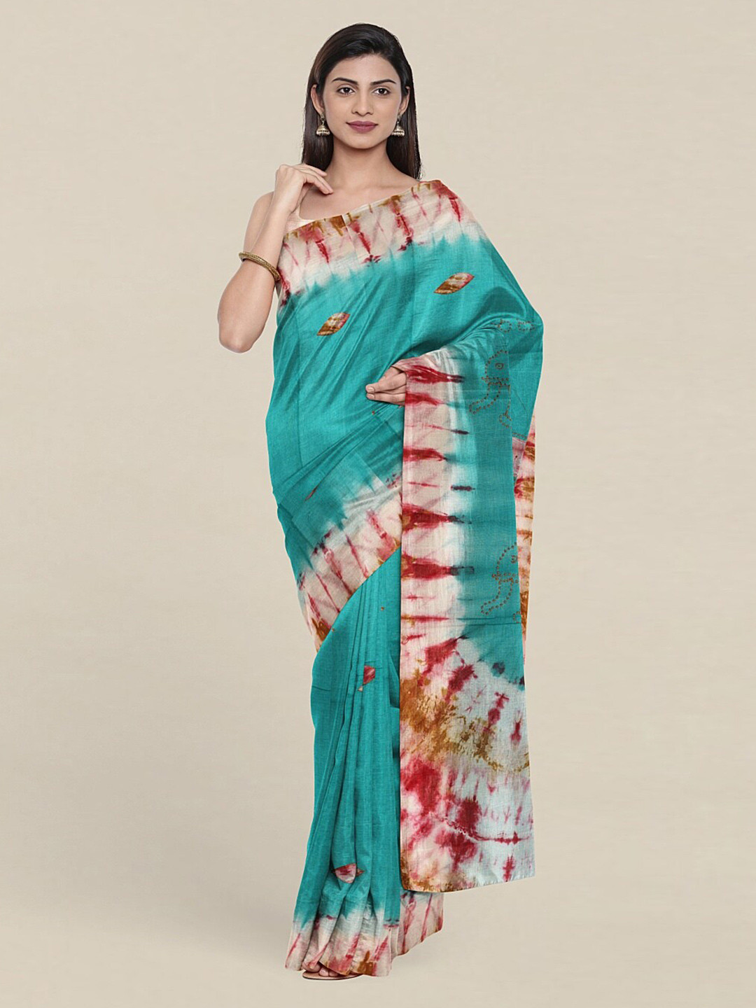

Pothys Blue & Red Batik Pure Cotton Saree