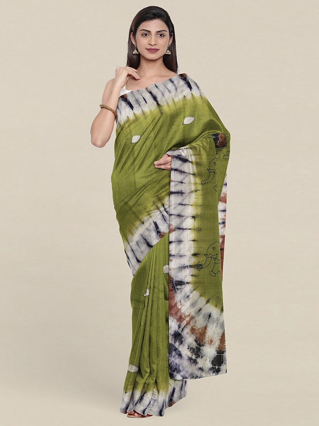 

Pothys Green & White Ethnic Motifs Pure Cotton Saree