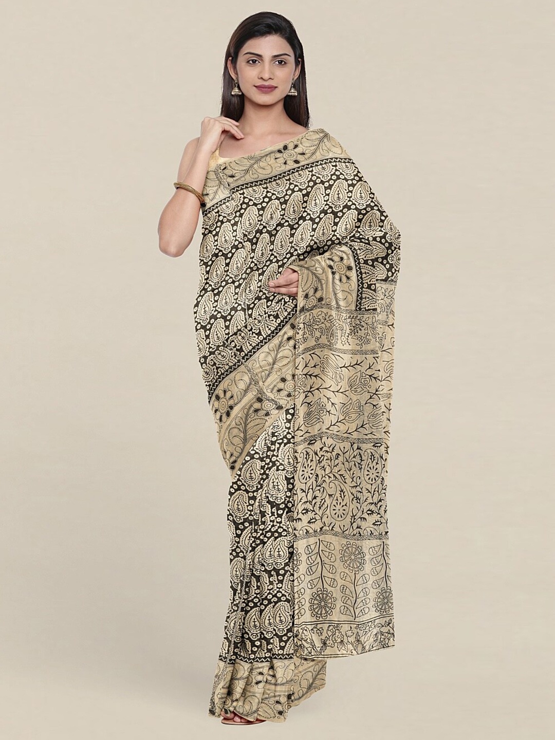 

Pothys Black & Cream-Coloured Paisley Pure Cotton Saree
