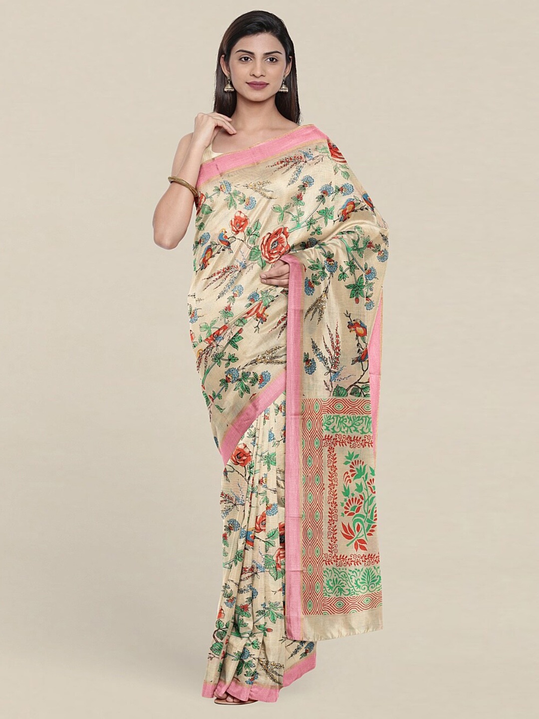 

Pothys Cream-Coloured & Red Floral Pure Cotton Saree