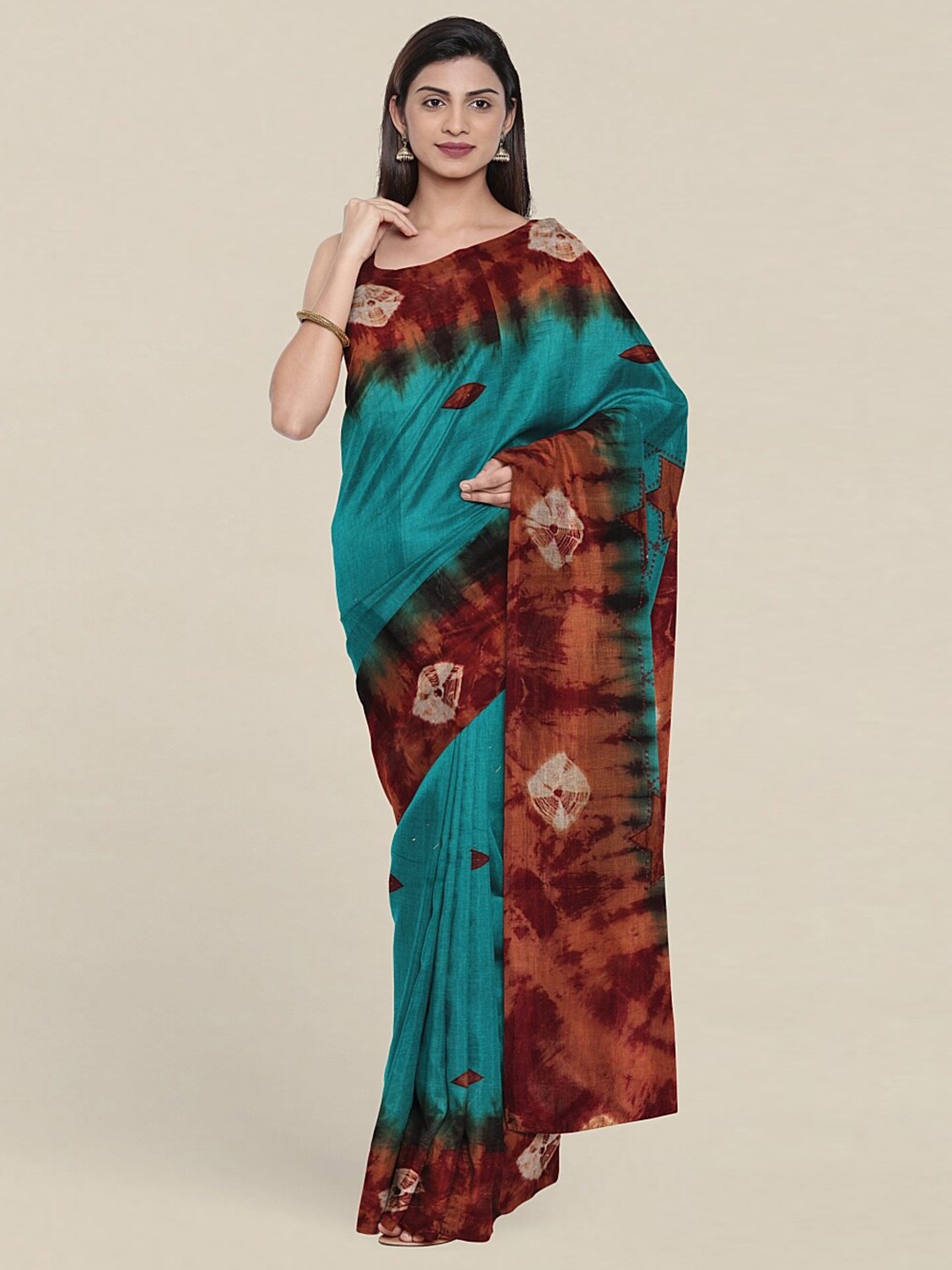 

Pothys Blue & Brown Tie and Dye Pure Cotton Saree