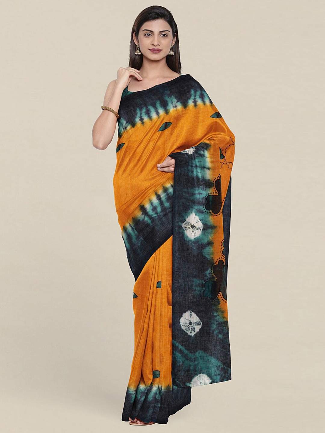 

Pothys Yellow & Green Tie and Dye Pure Cotton Saree
