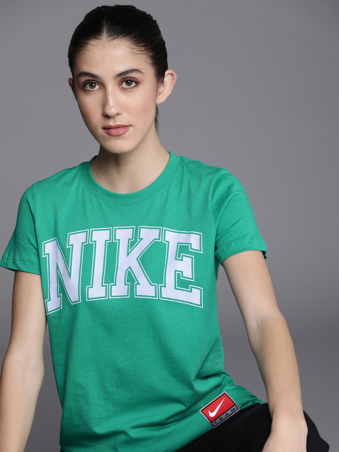 

Nike Women Green NSW TEAM Brand Logo Printed T-shirt