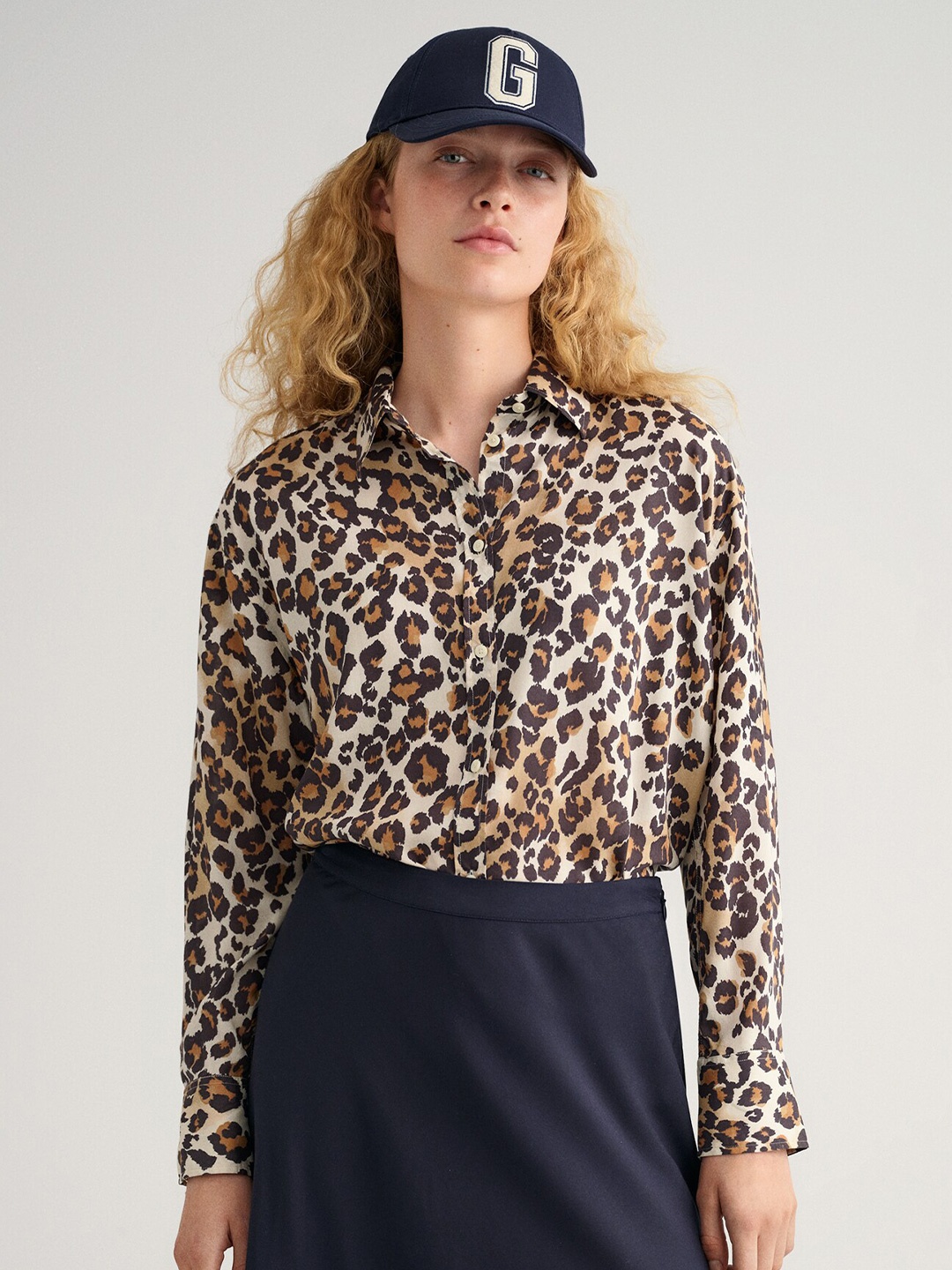 

GANT Brown Printed Net Cotton Blouson Top