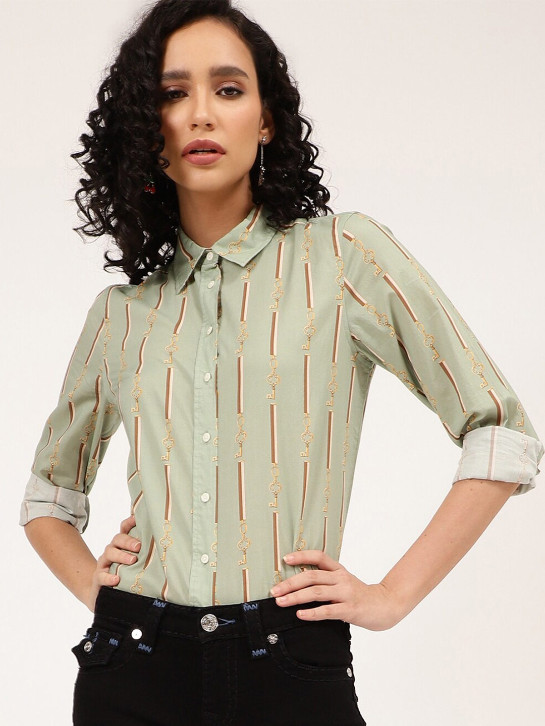 

GANT Women Green Slim Fit Printed Casual Shirt