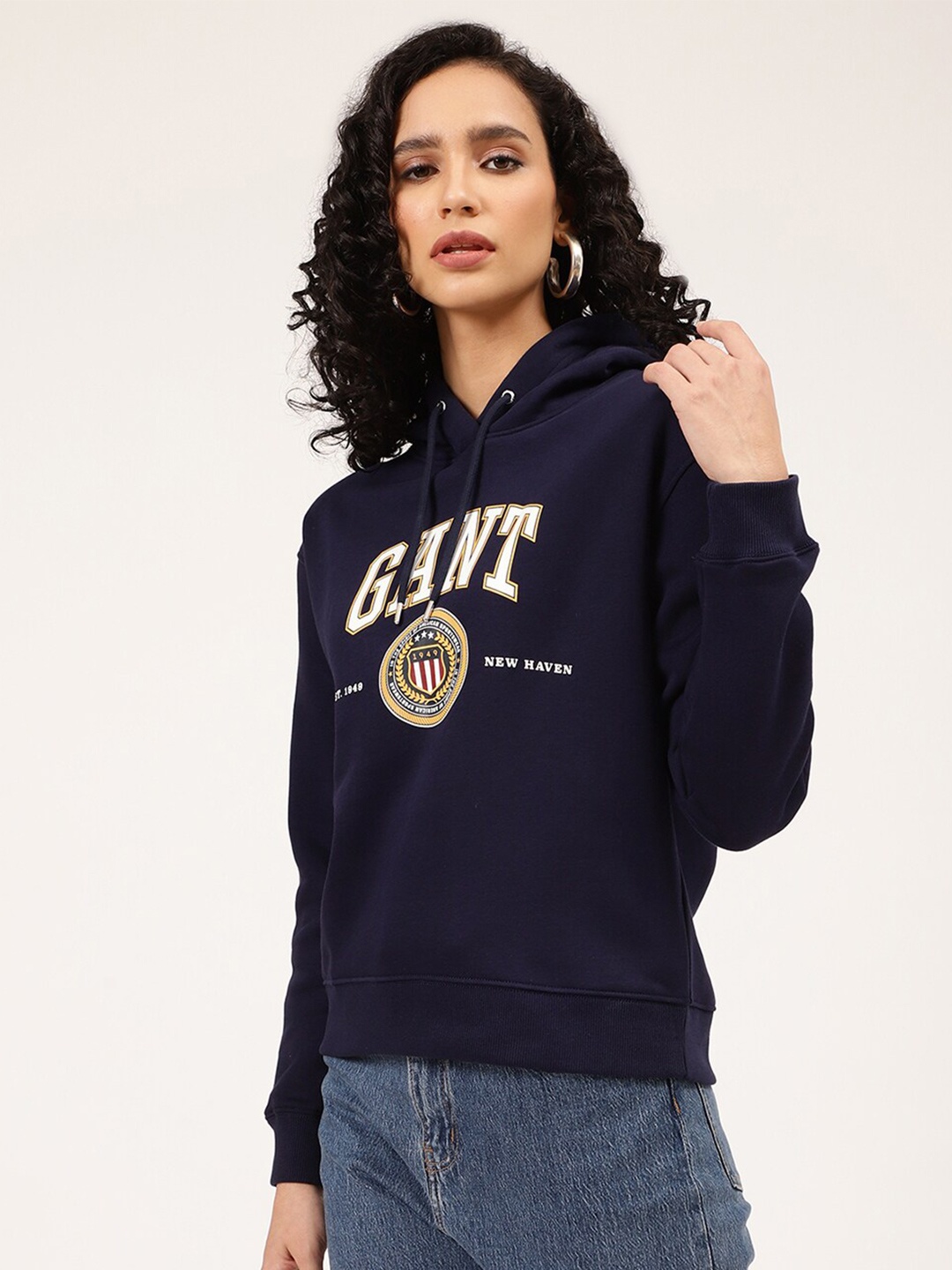 

GANT Women Blue Printed Typography Hooded Sweatshirt