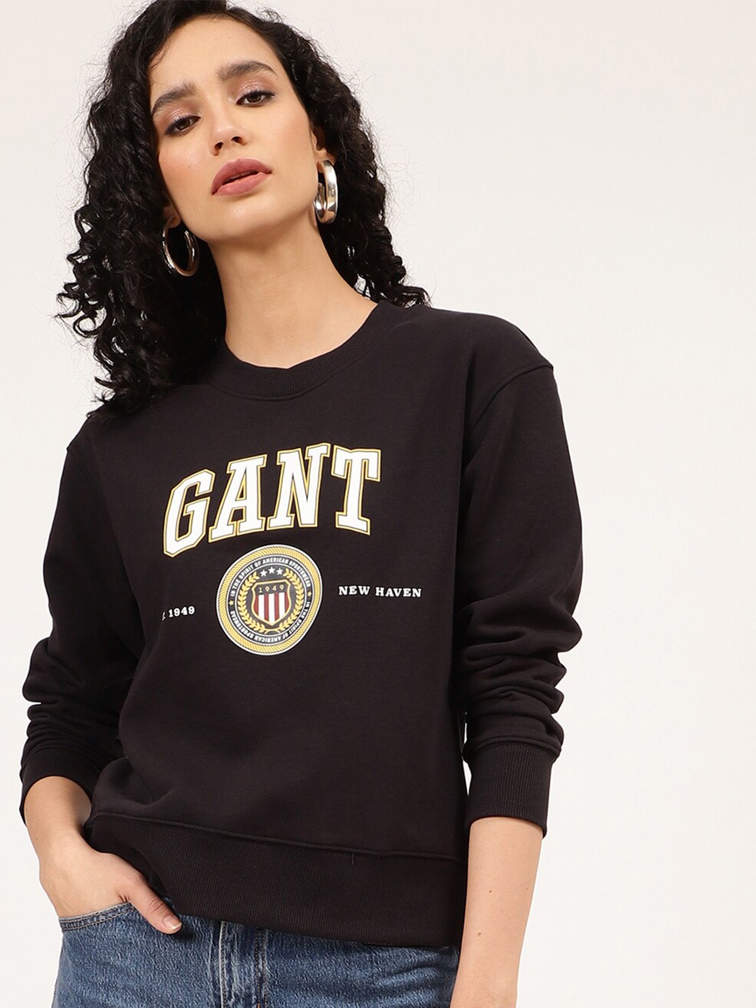 

GANT Women Black Typography Printed Cotton Sweatshirt