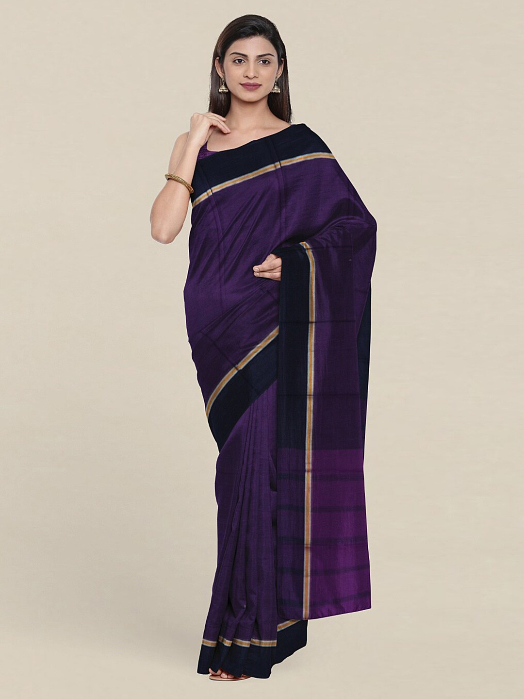 

Pothys Violet & Gold-Toned Pure Cotton Saree
