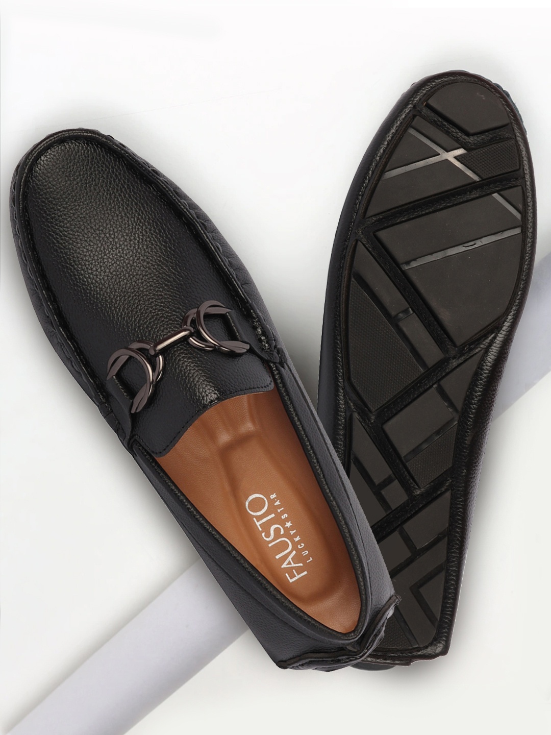 

FAUSTO Men Black Textured PU Loafers