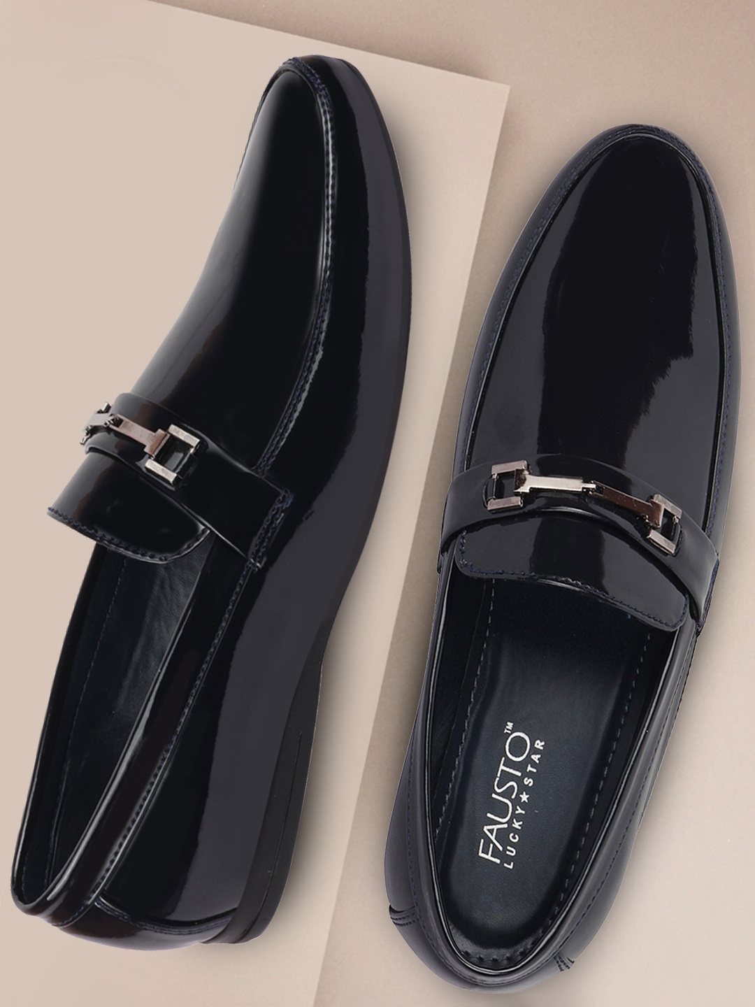 

FAUSTO Men Black Solid Patent Leather Formal Loafer