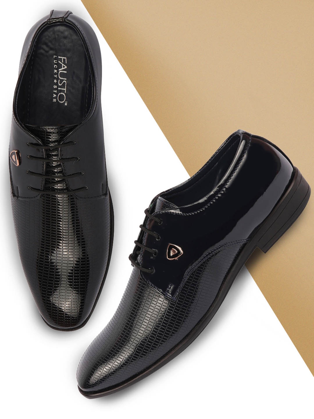 

FAUSTO Men Blue Solid Slip On Leather Derbys