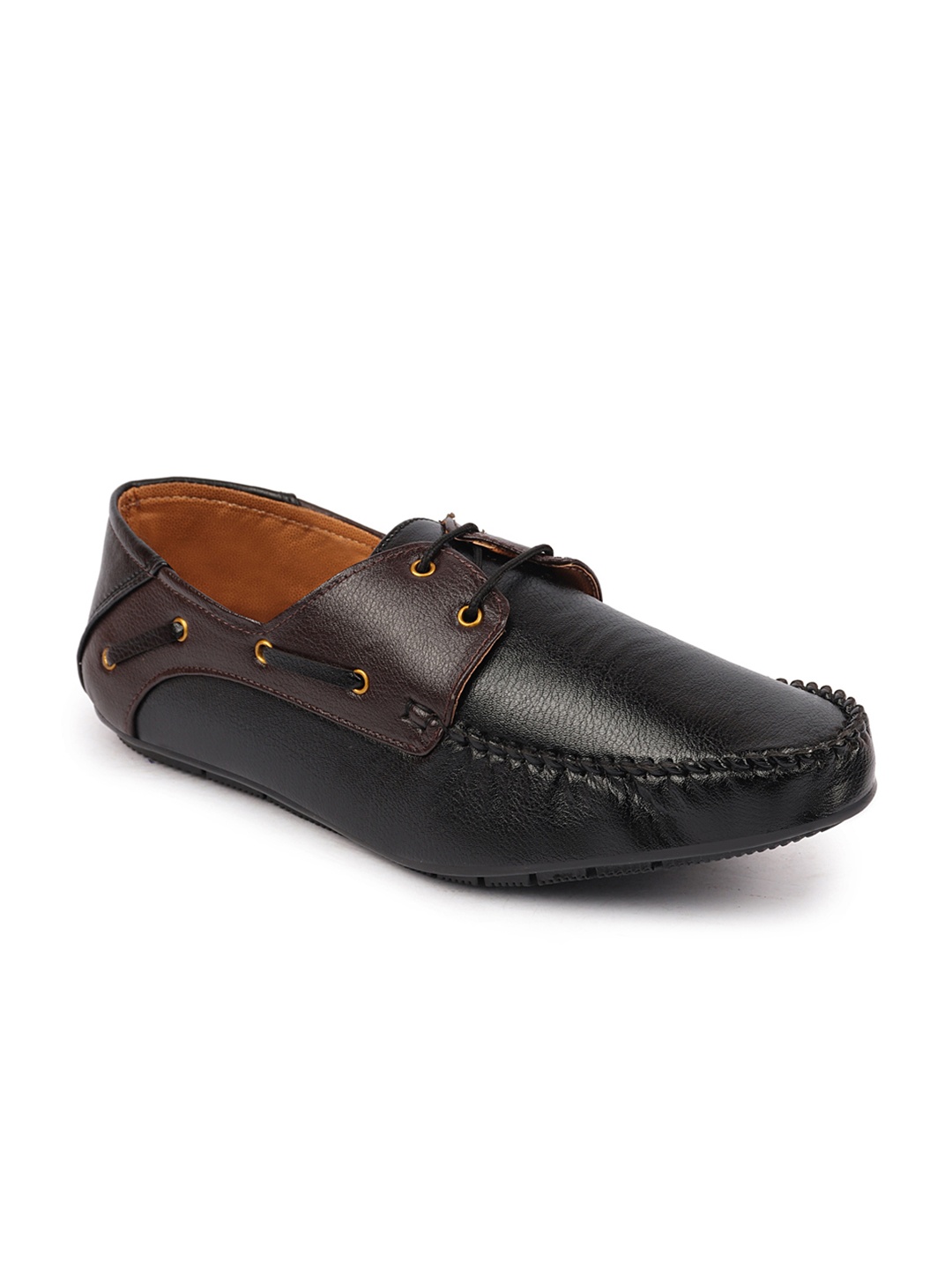 

FAUSTO Men Black PU Boat Shoes
