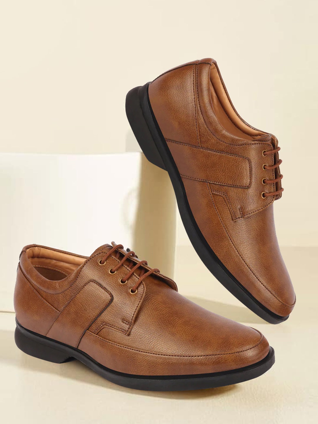 

FAUSTO Men Tan Solid Formal Derbys