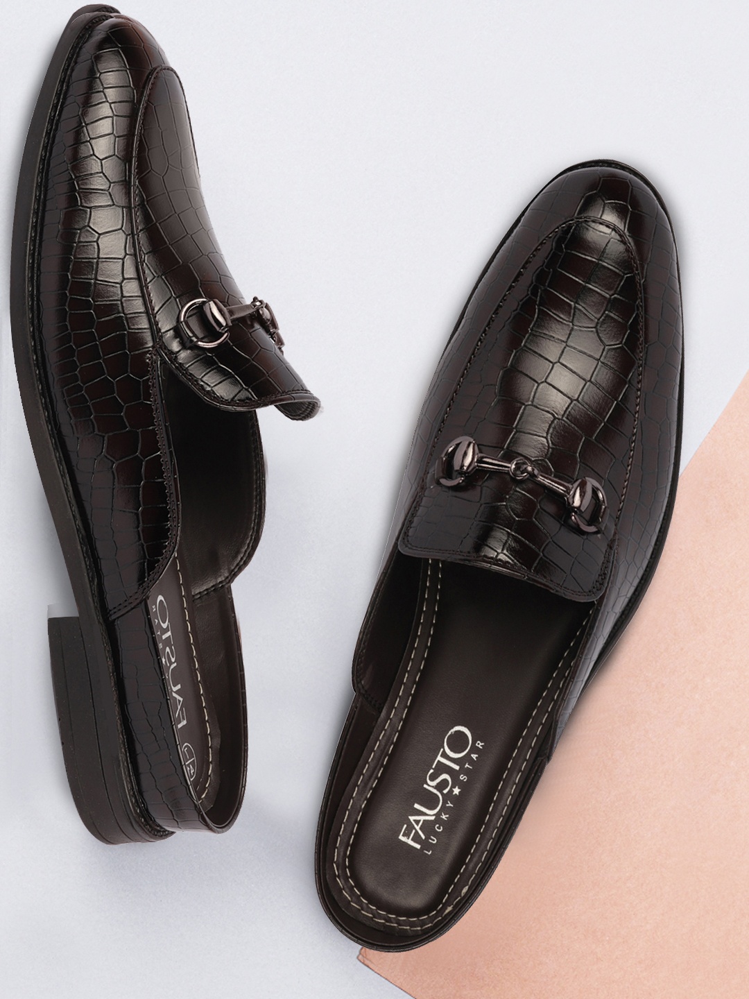 

FAUSTO Men Brown Textured Lightweight PU Loafers