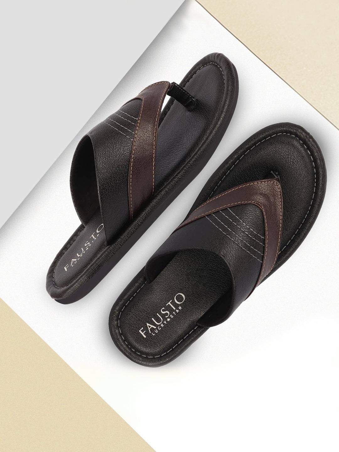 

FAUSTO Men Black & Brown Thong Flip-Flops