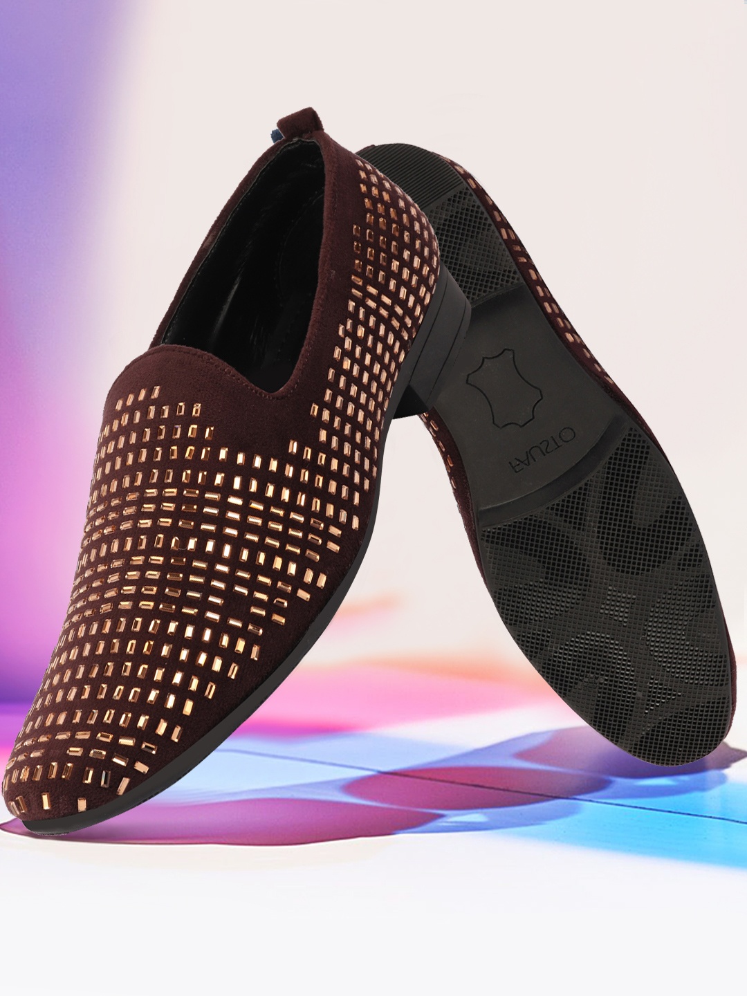 

FAUSTO Men Brown Textured Velvet Loafers
