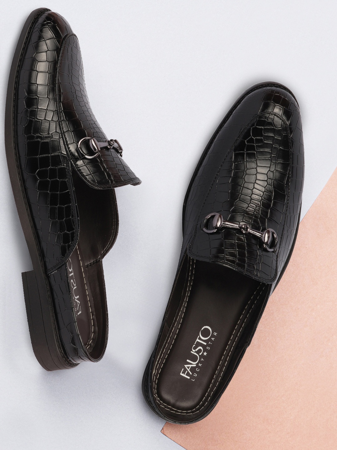 

FAUSTO Men Black Textured PU Loafers