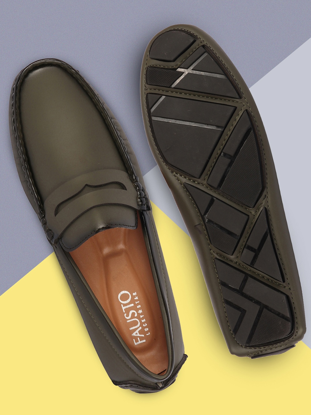 

FAUSTO Men Olive Green PU Lightweight Loafers