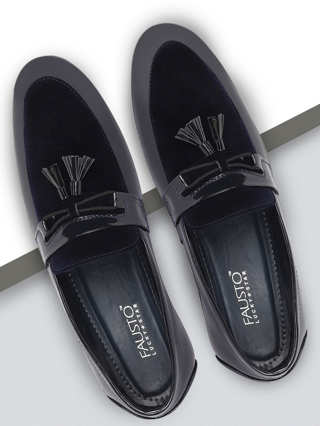 

FAUSTO Men Blue Solid Leather Loafer Shoes