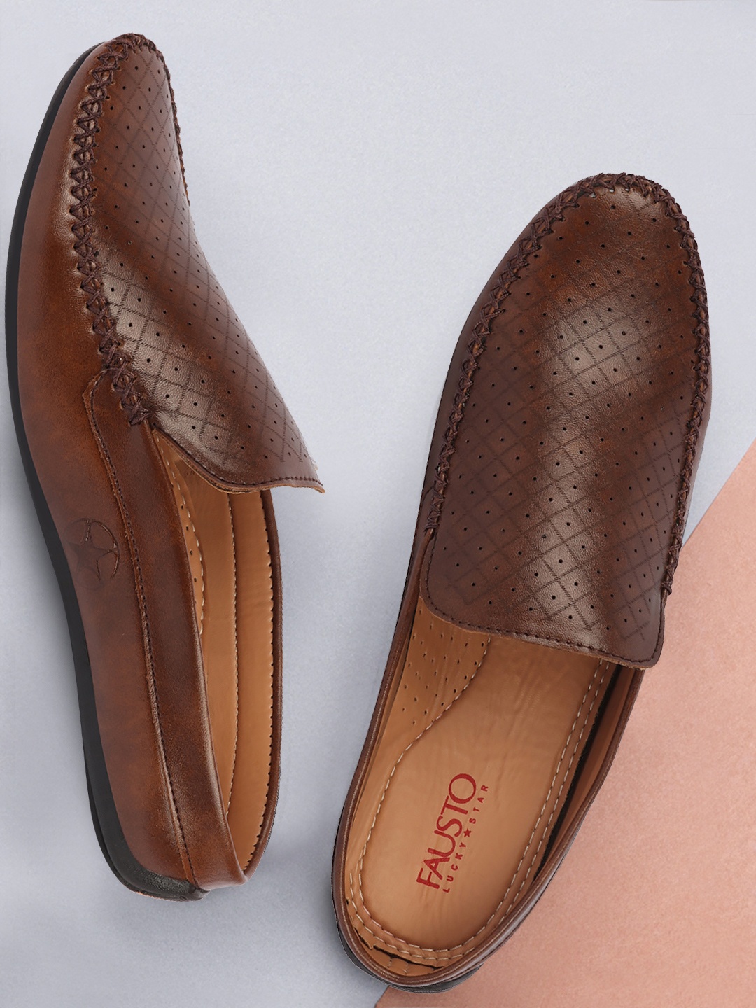 

FAUSTO Men Brown Perforations PU Loafers