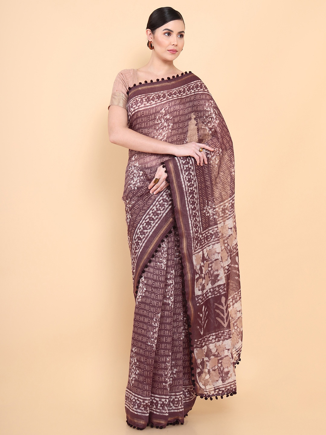 

Soch Maroon & White Batik Pure Cotton Saree