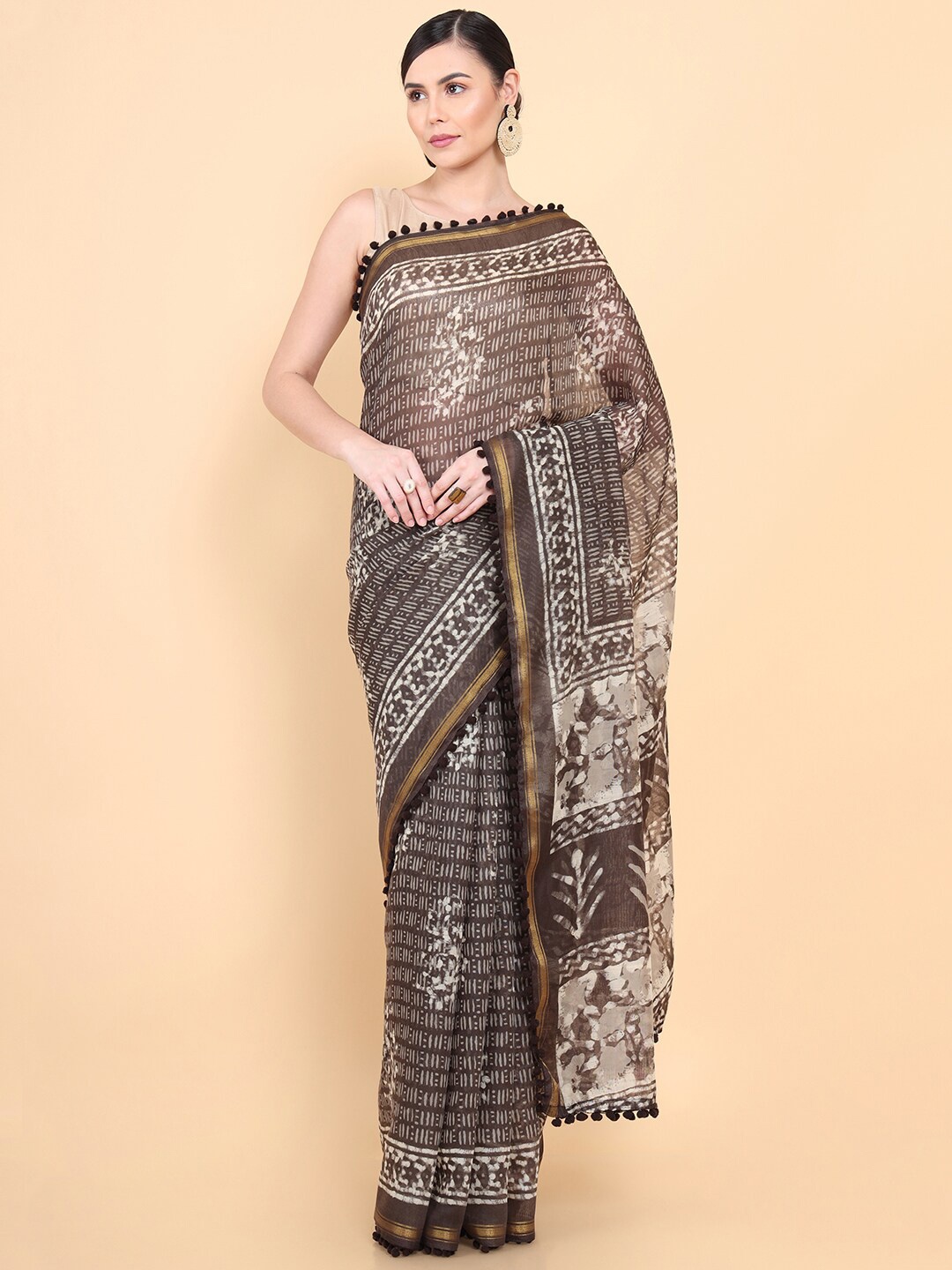 

Soch Brown & Off White Batik Pure Cotton Saree