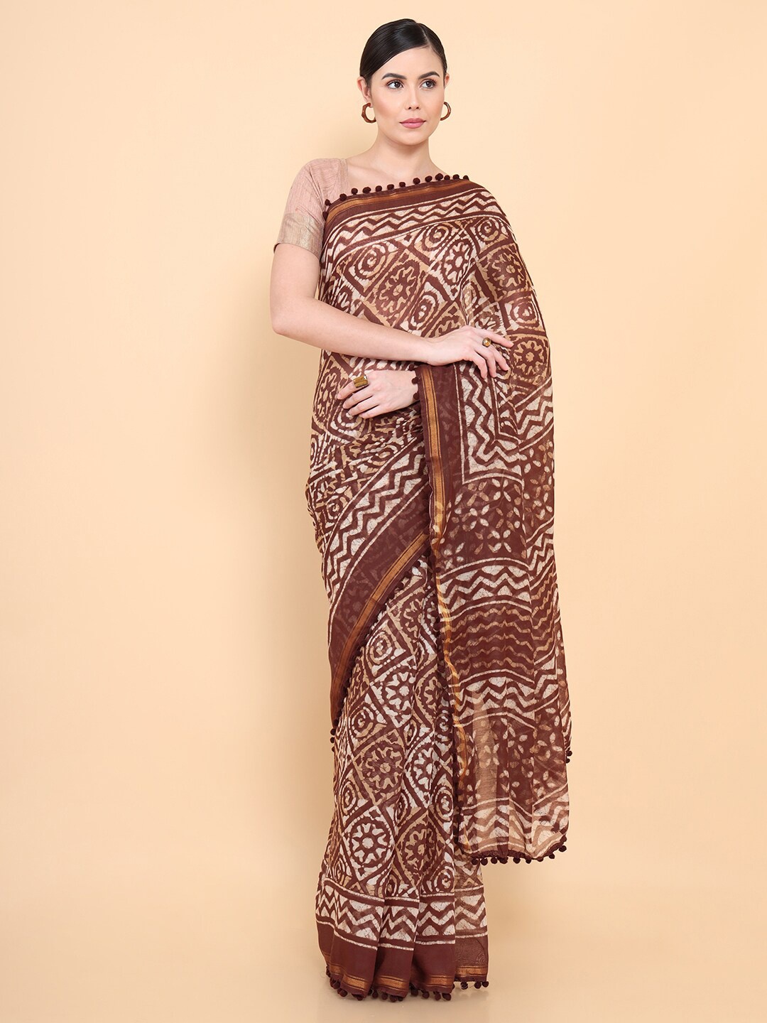 

Soch Brown & Beige Batik Pure Cotton Saree