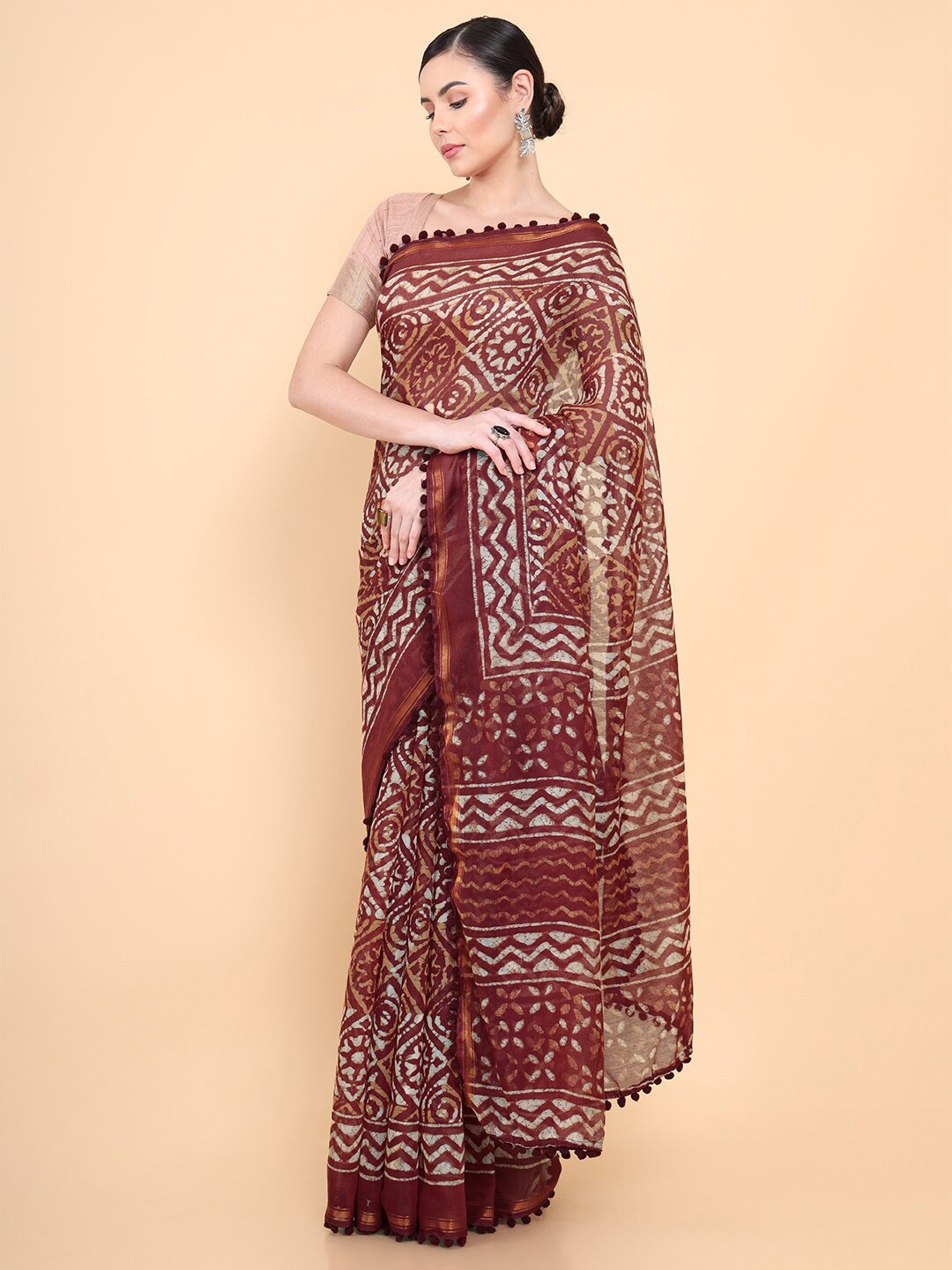 

Soch Maroon & Beige Batik Zari Pure Cotton Saree