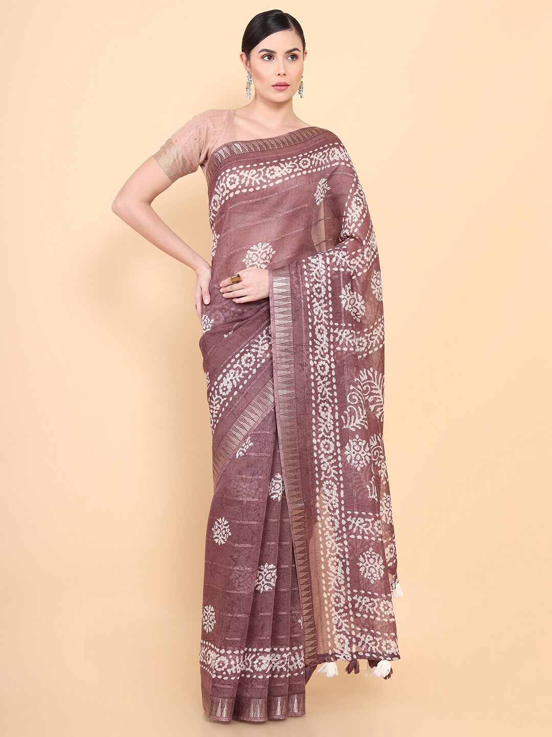 

Soch Maroon & Off White Printed Pure Cotton Saree