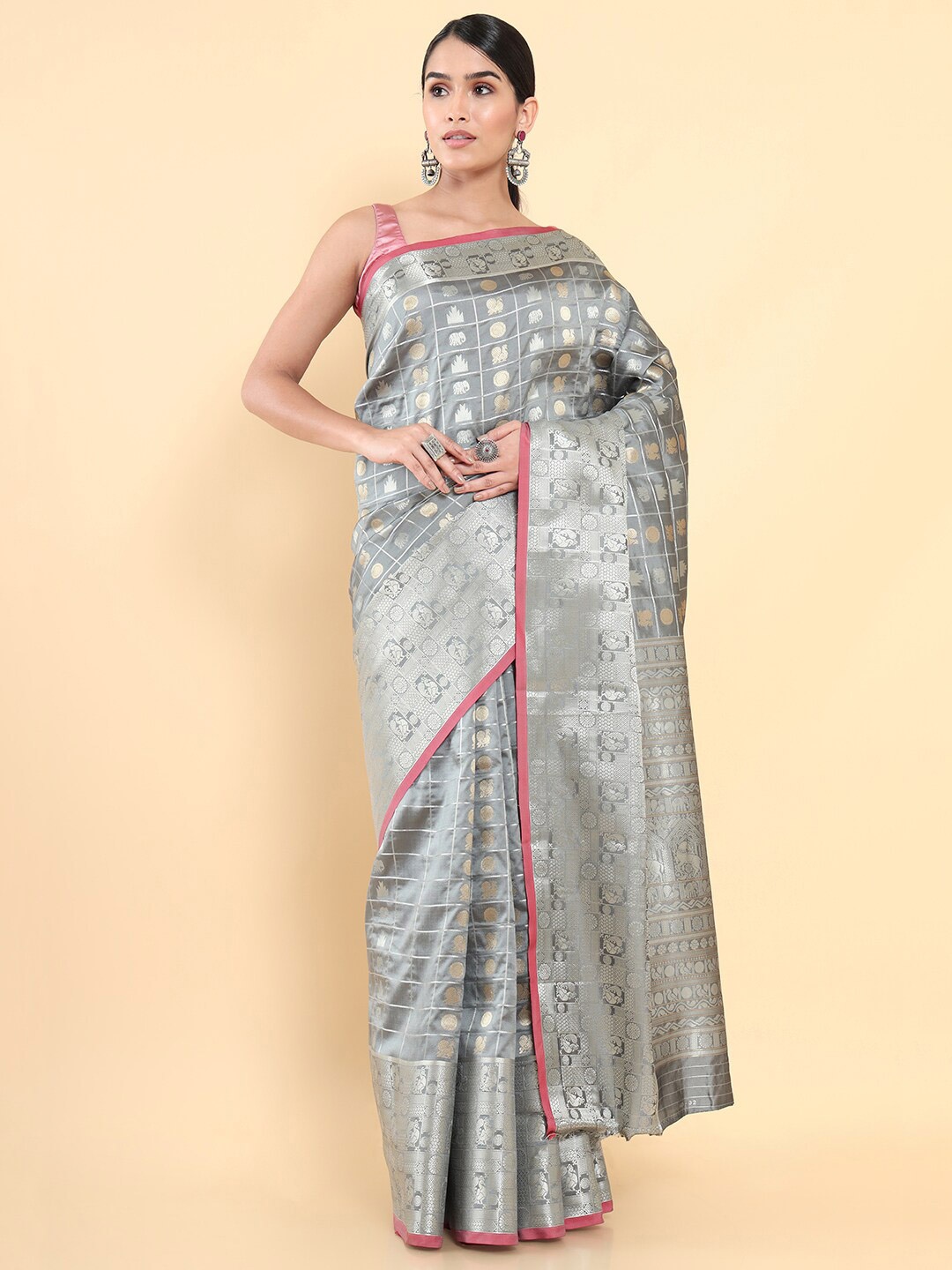 

Soch Grey & Silver-Toned Woven Design Zari Art Silk Saree