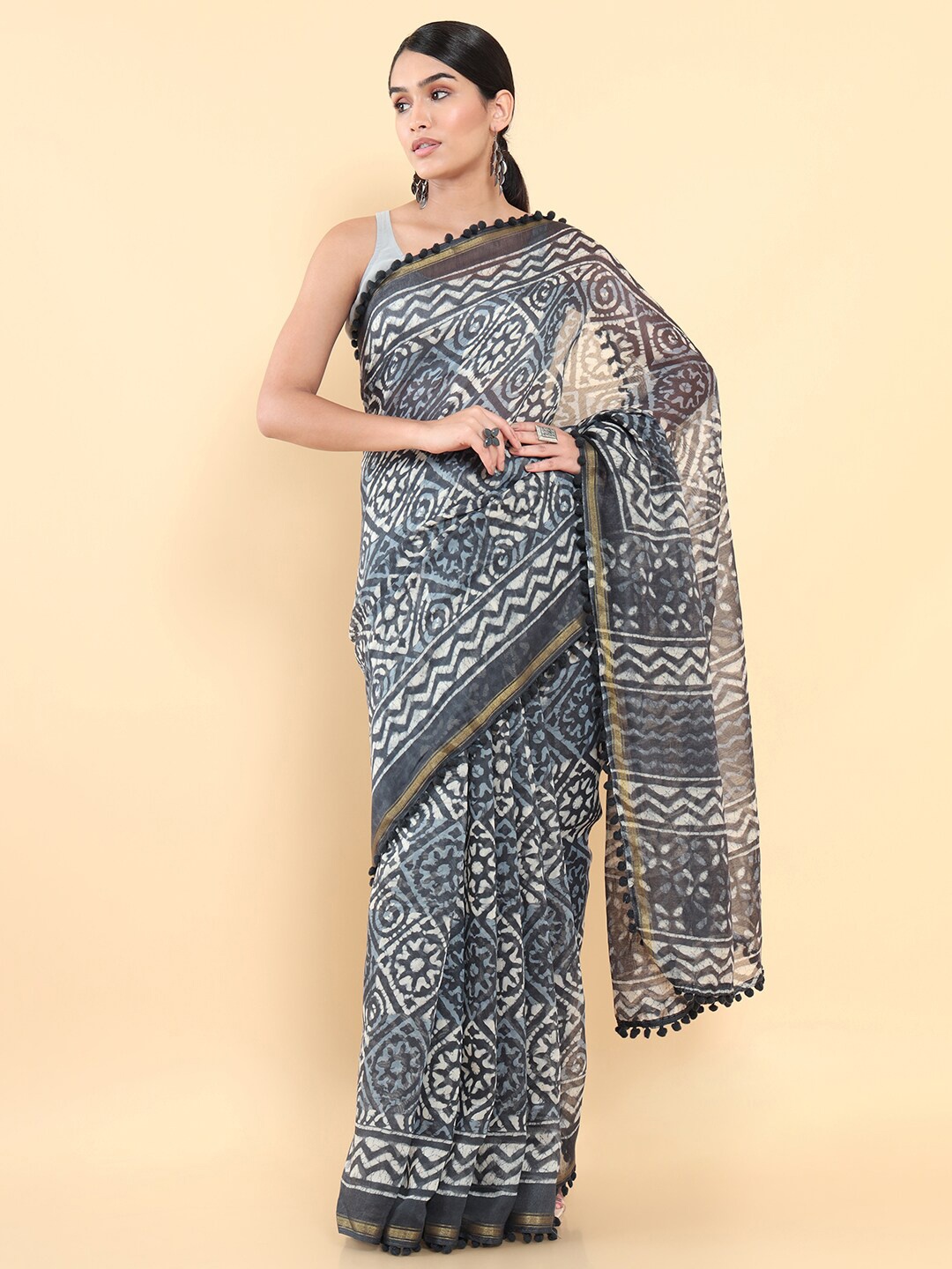 

Soch Charcoal & White Batik Pure Cotton Saree