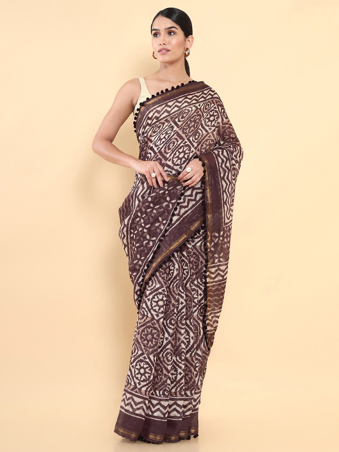 

Soch Brown & White Batik Pure Cotton Saree