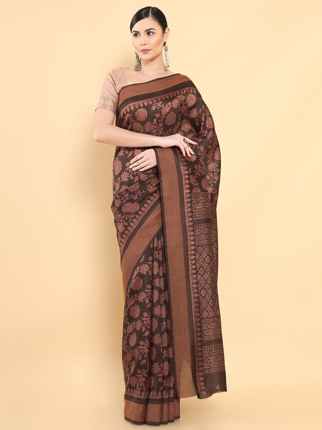 

Soch Brown Floral Art Silk Saree
