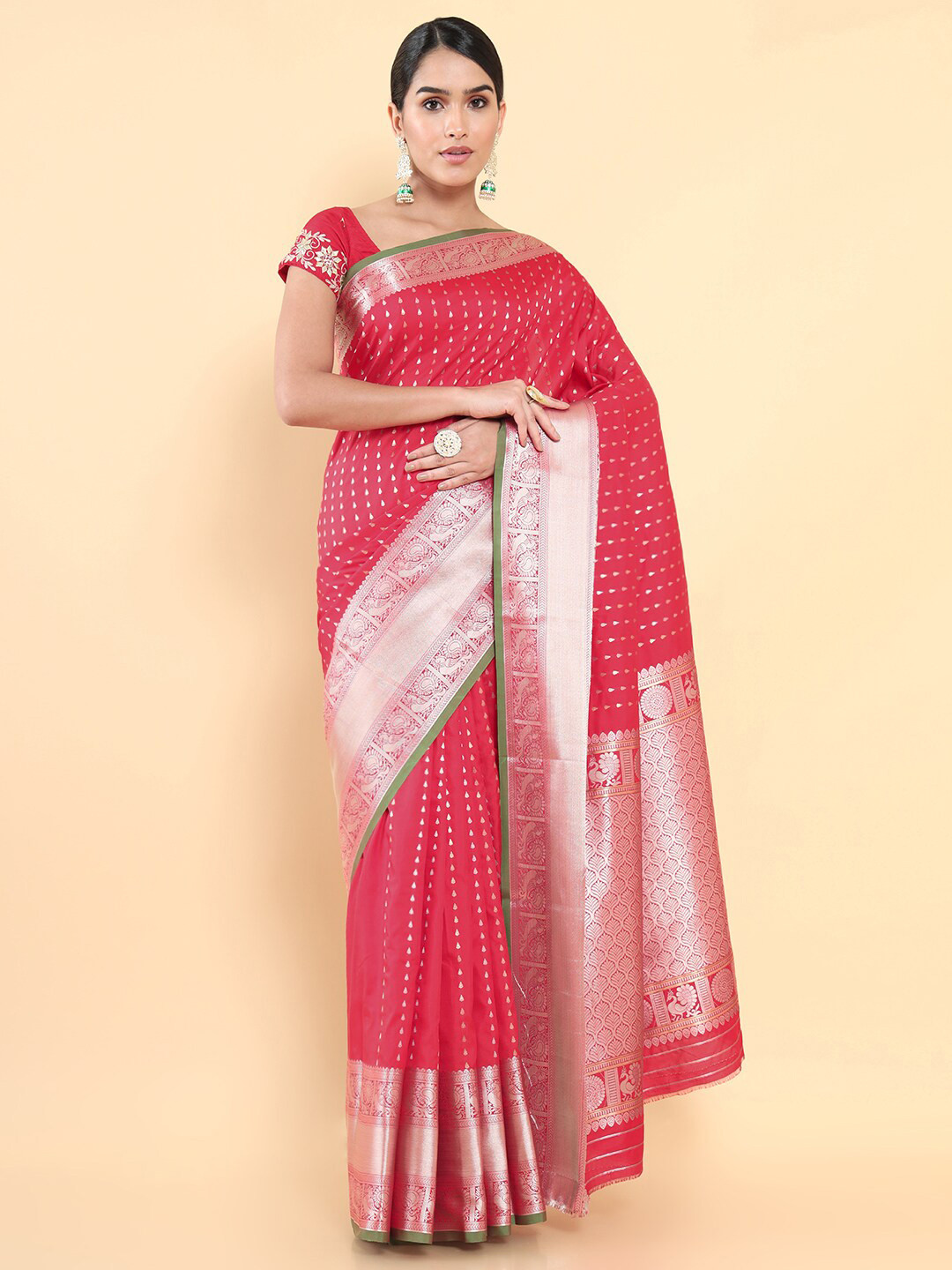 

Soch Pink & Silver-Toned Woven Design Zari Art Silk Saree