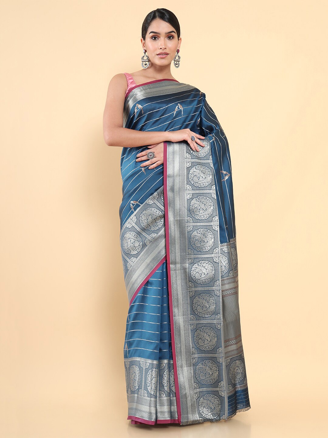 

Soch Blue & Silver-Toned Woven Design Zari Art Silk Saree