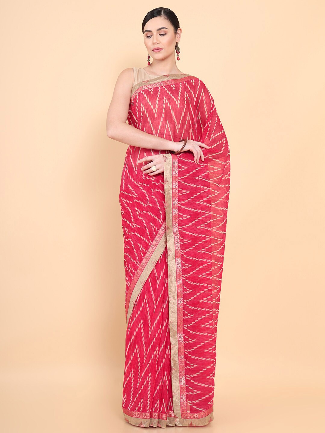 

Soch Red & Gold-Toned Pure Georgette Saree