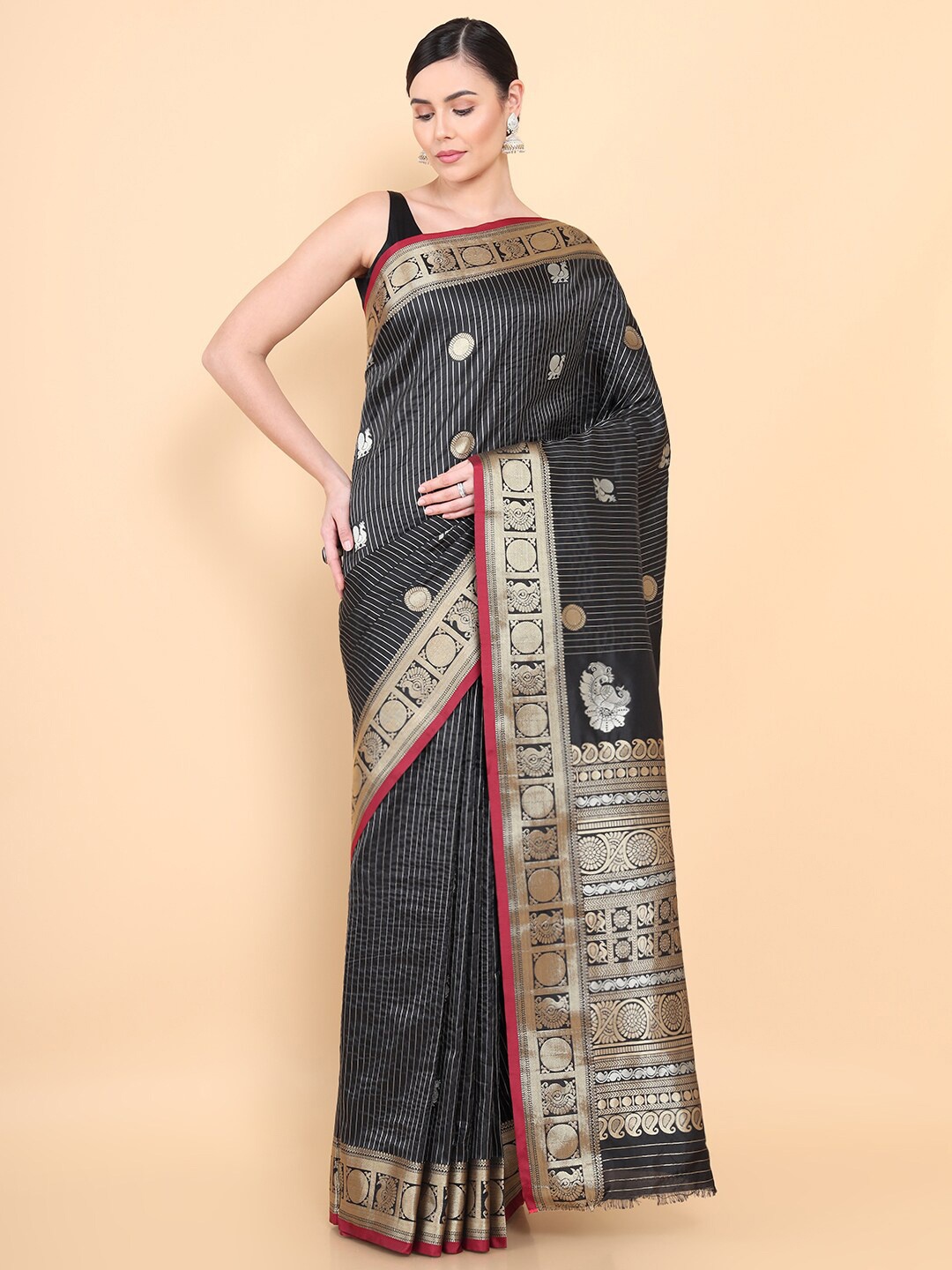 

Soch Black & Gold-Toned Woven Design Zari Art Silk Saree