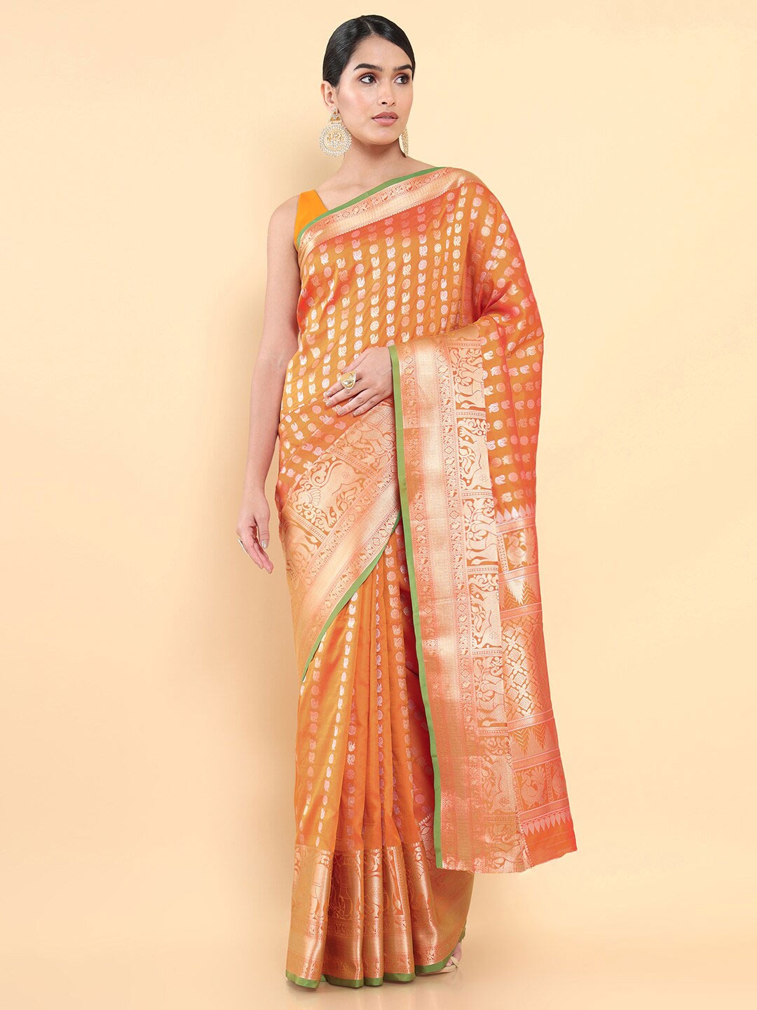 

Soch Orange & Gold-Toned Woven Design Zari Art Silk Saree